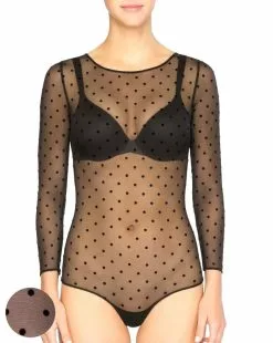 Clothing Spanx® Sheer Fashion Flocked Dot Thong Bodysuit