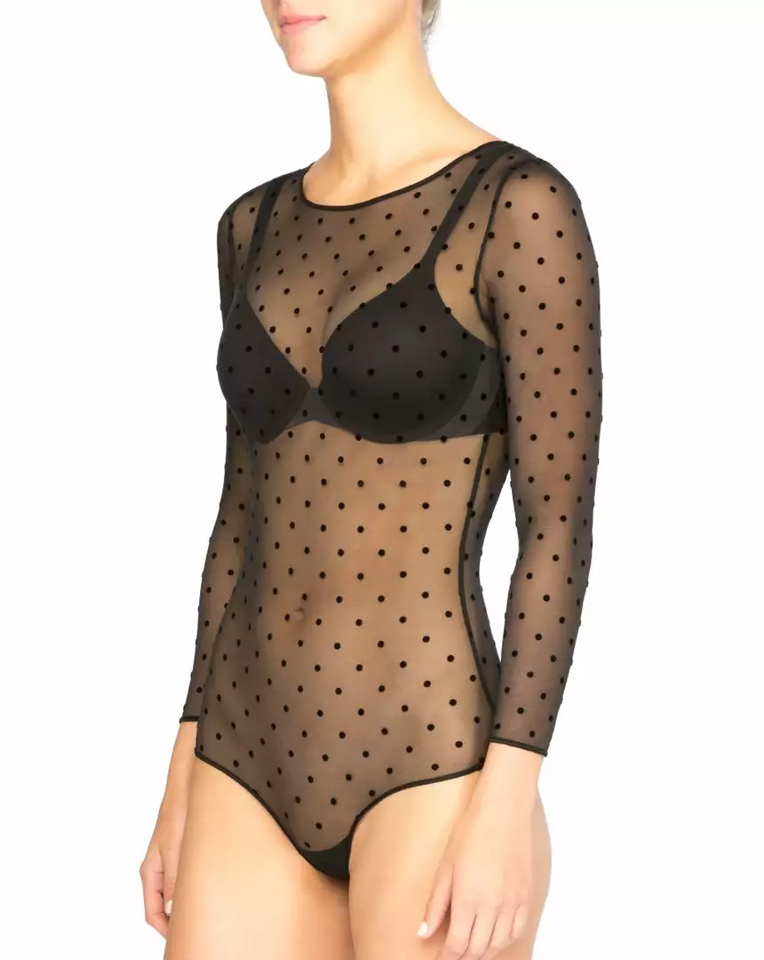 Clothing Spanx® Sheer Fashion Flocked Dot Thong Bodysuit Clothing Spanx® Sheer Fashion Flocked Dot Thong Bodysuit