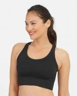 Spanx Seamless Sculpt Chevron Ribbed Longline Medium Impact Sports Bra Activewear