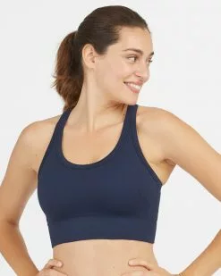 Spanx Seamless Sculpt Chevron Ribbed Longline Medium Impact Sports Bra Activewear 5 Spanx Seamless Sculpt Chevron Ribbed Longline Medium Impact Sports Bra Activewear