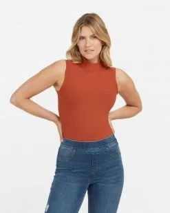 Spanx New Suit Yourself Ribbed Mock Neck Sleeveless Bodysuit