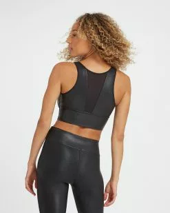Spanx Activewear Faux Leather Medium Impact Sports Bra