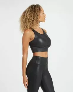 Spanx Activewear Faux Leather Medium Impact Sports Bra